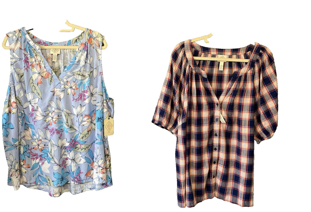 St. John's Bay Womens 2x NEW Lightweight Casual Everyday Floral & Plaid Tops